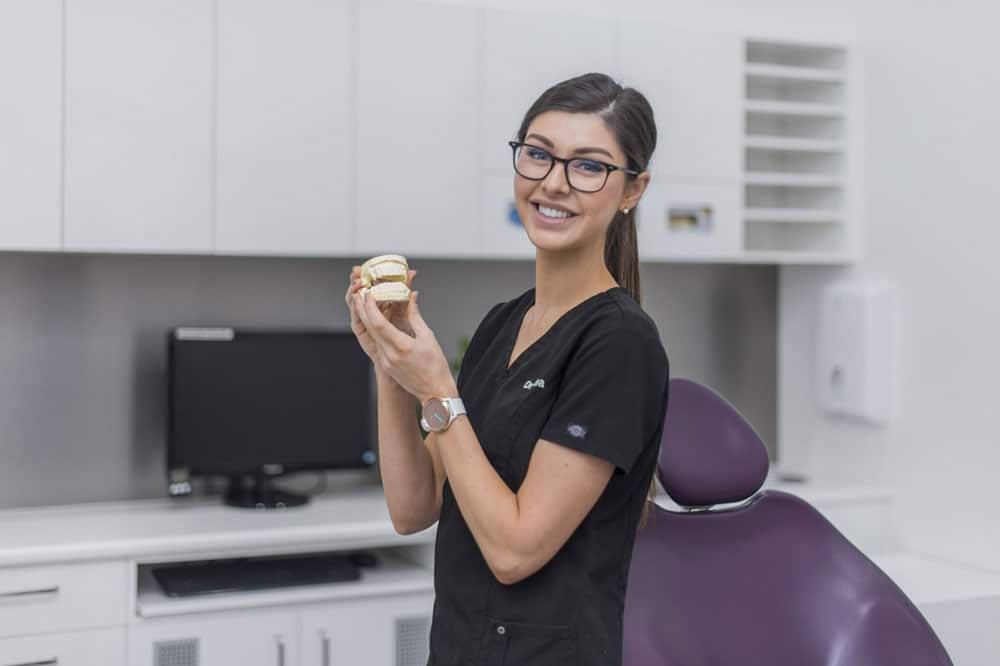 A Dentist Holding Teeth Model — Dentist in Palm Beach, QLD
