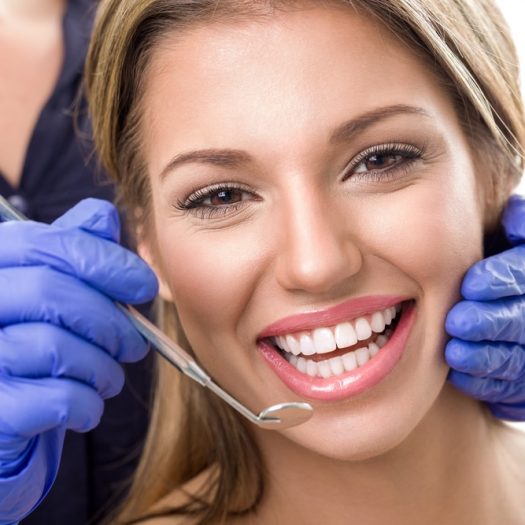 Teeth,Checkup,At,Dentist,,Smiling,Woman,With,White,Teeth